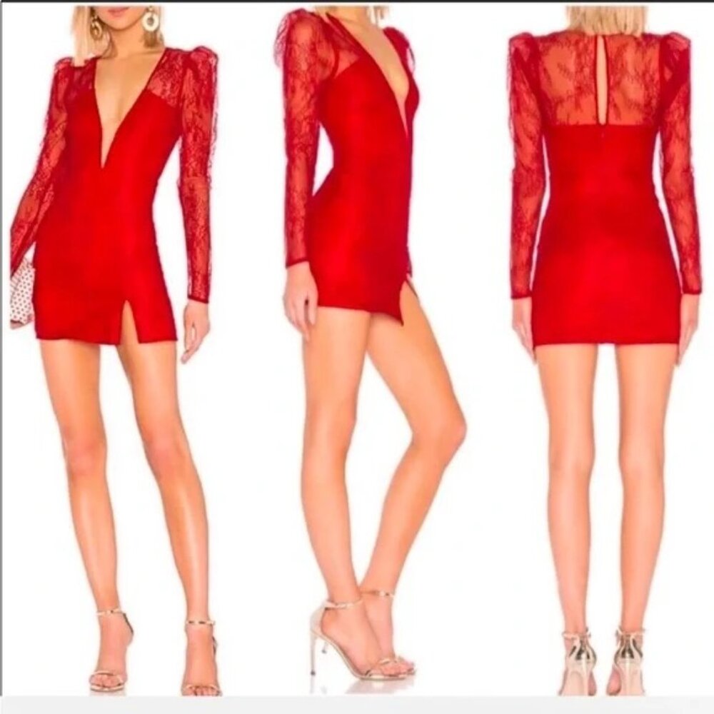 Michael Costello Red Lace Mini Dress